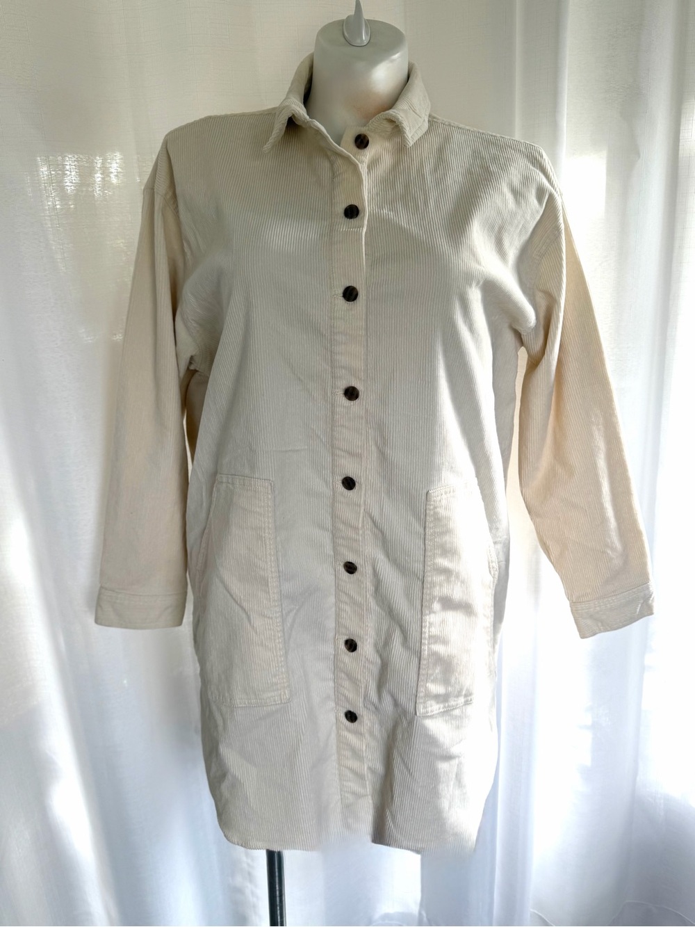 GAP Corduroy Shirt Dress Size XL Cream Utility Fall Farmcore Minimalist
